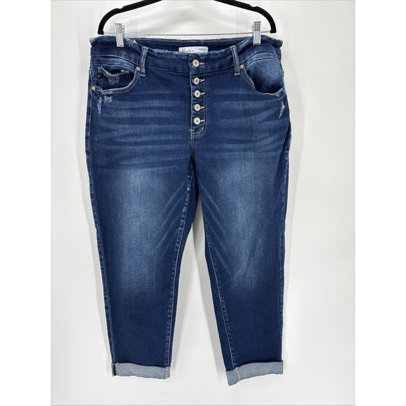 Kancan Boyfriend Jeans Women’s 18 Blue Denim Button Fly Capri - Picture 1 of 8